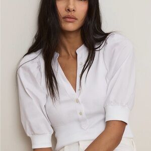 Veronica Beard Coralee Puff-Sleeve Top in White